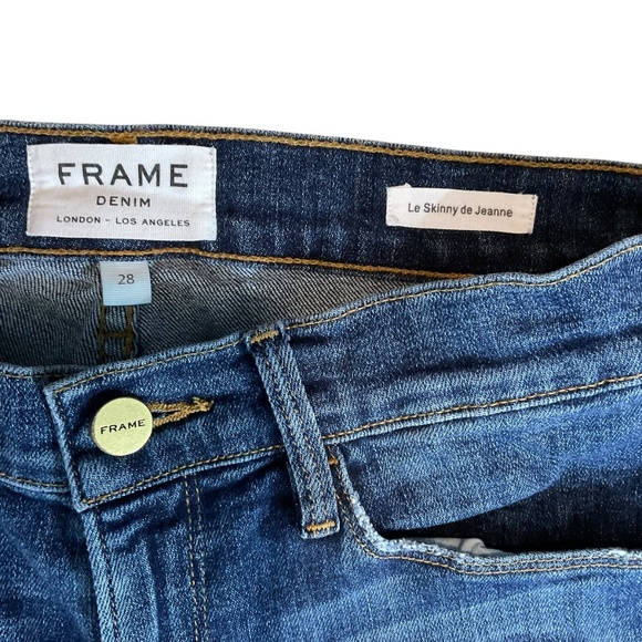 FRAME Le Skinny de Jeanne Women’s Skinny Jeans Size 28 Dark Wash Distressed Raw - Picture 6 of 9